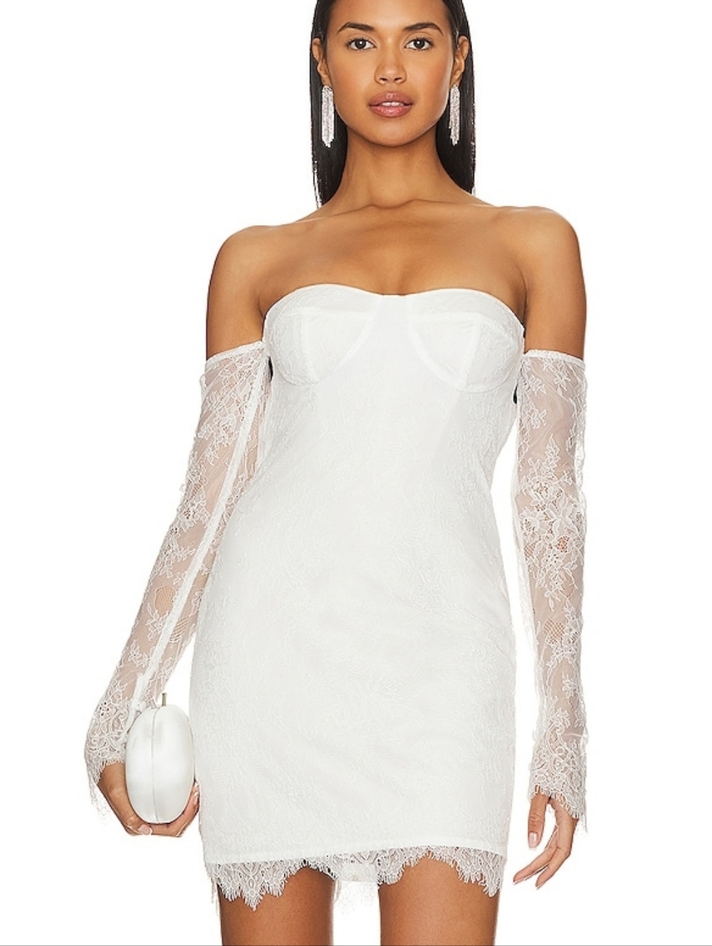 Last Price NWT Katie May Britt Bride Off The Shoulder Lace Mini Dress FIRM